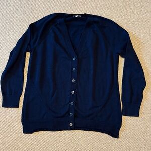 Talbots Cardigan Sweater Petite L Navy Blue V Neck Button Front Classic Preppy